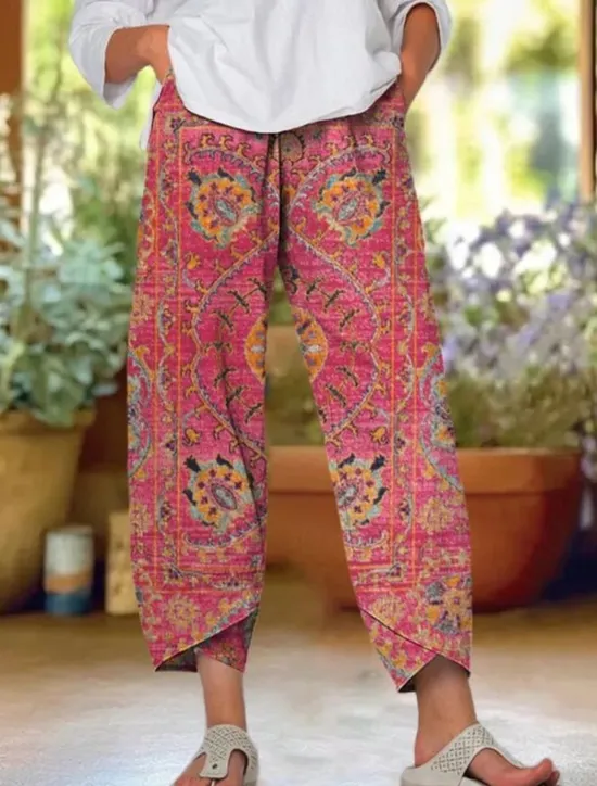 Hot Women's Chinos Baggy Pants Beach Shorts Vacation Vintage Ethnic Style Ankle-Length High Waist Graphic Patchwork Drawstring Printing Thermal Warm Soft Breathable Micro-elastic Formal Vacation Street Women Pants