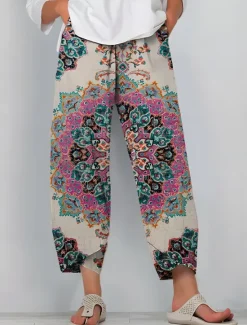 Hot Women's Chinos Baggy Pants Beach Shorts Vacation Vintage Ethnic Style Ankle-Length High Waist Graphic Patchwork Drawstring Printing Thermal Warm Soft Breathable Micro-elastic Formal Vacation Street Women Pants
