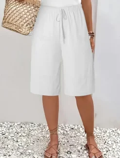 Sale Women's Chinos Bermuda shorts Vacation Fashion Basic Knee Length High Waist Plain Pocket Elastic Waistband Comfy Soft Comfortable Micro-elastic Outdoor Street Army Green Navy Black White Summer Spring Women Shorts