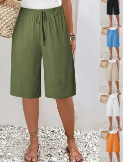 Sale Women's Chinos Bermuda shorts Vacation Fashion Basic Knee Length High Waist Plain Pocket Elastic Waistband Comfy Soft Comfortable Micro-elastic Outdoor Street Army Green Navy Black White Summer Spring Women Shorts