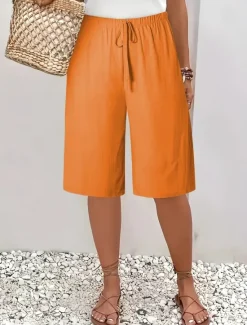 Sale Women's Chinos Bermuda shorts Vacation Fashion Basic Knee Length High Waist Plain Pocket Elastic Waistband Comfy Soft Comfortable Micro-elastic Outdoor Street Army Green Navy Black White Summer Spring Women Shorts