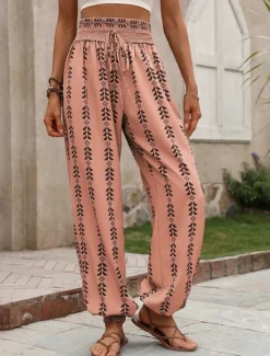 Women's Chinos Bloomers Fashion Streetwear Full Length High Waist Geometric Elastic Waistband Printing Comfy Soft Comfortable Micro-elastic Outdoor Street Blue Orange Summer Spring Regular Fit Women Pants