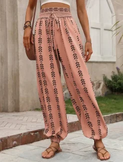 Women's Chinos Bloomers Fashion Streetwear Full Length High Waist Geometric Elastic Waistband Printing Comfy Soft Comfortable Micro-elastic Outdoor Street Blue Orange Summer Spring Regular Fit Women Pants