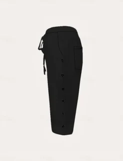 Outlet Women's Chinos Crop Ethnic Style Basic Casual Knee Length High Waist Plain Pocket Comfy Soft Comfortable Micro-elastic Outdoor Street Black White Summer Regular Fit Women Shorts