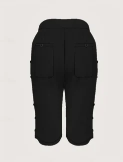 Outlet Women's Chinos Crop Ethnic Style Basic Casual Knee Length High Waist Plain Pocket Comfy Soft Comfortable Micro-elastic Outdoor Street Black White Summer Regular Fit Women Shorts