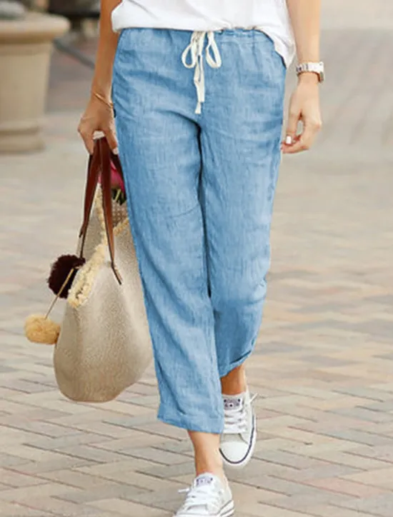 Sale Women's Chinos Fashion Basic Full Length Medium Waist Plain Pocket Drawstring Comfort Outdoor Micro-elastic Vacation Street Daily Black Dark Navy Sky Blue Orange Summer Spring Regular Fit Women Pants