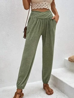 Clearance Women's Chinos Fashion Streetwear Full Length High Waist Plain Pocket Comfy Soft Comfortable Micro-elastic Outdoor Street Black Blue Khaki Army Green Spring & Fall Regular Fit Women Pants