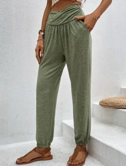 Clearance Women's Chinos Fashion Streetwear Full Length High Waist Plain Pocket Comfy Soft Comfortable Micro-elastic Outdoor Street Black Blue Khaki Army Green Spring & Fall Regular Fit Women Pants