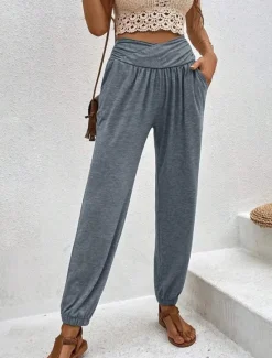 Clearance Women's Chinos Fashion Streetwear Full Length High Waist Plain Pocket Comfy Soft Comfortable Micro-elastic Outdoor Street Black Blue Khaki Army Green Spring & Fall Regular Fit Women Pants