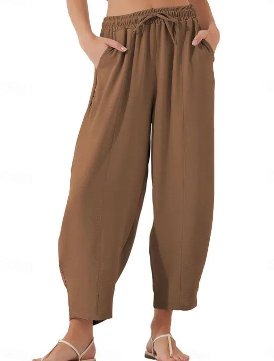 New Women's Chinos Fashion Streetwear Basic Full Length High Waist Plain Pocket Elastic Waistband Comfy Soft Comfortable Micro-elastic Outdoor Street Blue Brown Khaki Light Blue Summer Spring Loose Fit Women Pants
