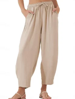 New Women's Chinos Fashion Streetwear Basic Full Length High Waist Plain Pocket Elastic Waistband Comfy Soft Comfortable Micro-elastic Outdoor Street Blue Brown Khaki Light Blue Summer Spring Loose Fit Women Pants