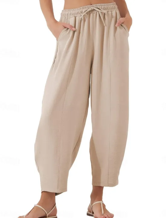 New Women's Chinos Fashion Streetwear Basic Full Length High Waist Plain Pocket Elastic Waistband Comfy Soft Comfortable Micro-elastic Outdoor Street Blue Brown Khaki Light Blue Summer Spring Loose Fit Women Pants