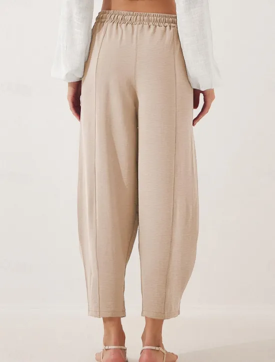 New Women's Chinos Fashion Streetwear Basic Full Length High Waist Plain Pocket Elastic Waistband Comfy Soft Comfortable Micro-elastic Outdoor Street Blue Brown Khaki Light Blue Summer Spring Loose Fit Women Pants
