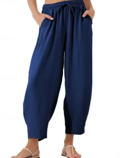 New Women's Chinos Fashion Streetwear Basic Full Length High Waist Plain Pocket Elastic Waistband Comfy Soft Comfortable Micro-elastic Outdoor Street Blue Brown Khaki Light Blue Summer Spring Loose Fit Women Pants