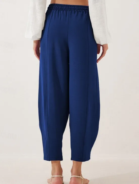 New Women's Chinos Fashion Streetwear Basic Full Length High Waist Plain Pocket Elastic Waistband Comfy Soft Comfortable Micro-elastic Outdoor Street Blue Brown Khaki Light Blue Summer Spring Loose Fit Women Pants
