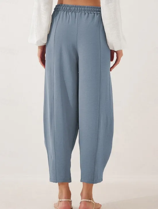 New Women's Chinos Fashion Streetwear Basic Full Length High Waist Plain Pocket Elastic Waistband Comfy Soft Comfortable Micro-elastic Outdoor Street Blue Brown Khaki Light Blue Summer Spring Loose Fit Women Pants