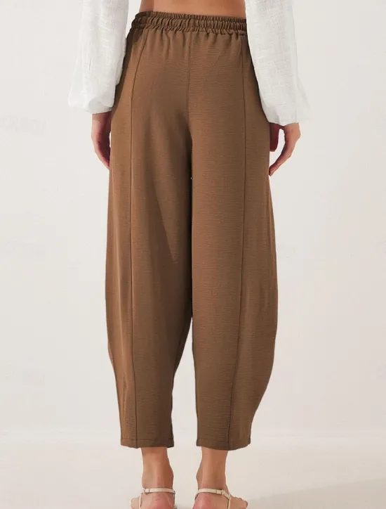 New Women's Chinos Fashion Streetwear Basic Full Length High Waist Plain Pocket Elastic Waistband Comfy Soft Comfortable Micro-elastic Outdoor Street Blue Brown Khaki Light Blue Summer Spring Loose Fit Women Pants