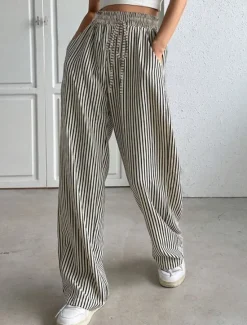 Sale Women's Chinos Fashion Streetwear Full Length High Waist Stripe Pocket Elastic Waistband Comfy Soft Comfortable Micro-elastic Outdoor Street Black Blue Summer Spring Regular Fit Women Pants