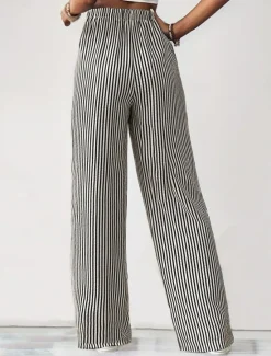 Sale Women's Chinos Fashion Streetwear Full Length High Waist Stripe Pocket Elastic Waistband Comfy Soft Comfortable Micro-elastic Outdoor Street Black Blue Summer Spring Regular Fit Women Pants