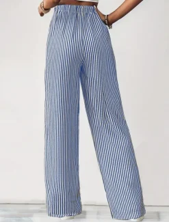 Sale Women's Chinos Fashion Streetwear Full Length High Waist Stripe Pocket Elastic Waistband Comfy Soft Comfortable Micro-elastic Outdoor Street Black Blue Summer Spring Regular Fit Women Pants