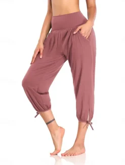 Online Women's Chinos Fashion Streetwear Ankle-Length High Waist Plain Pocket Elastic Waistband Comfy Soft Comfortable Micro-elastic Outdoor Street Black White Pink Gray Summer Spring Regular Fit Women Pants