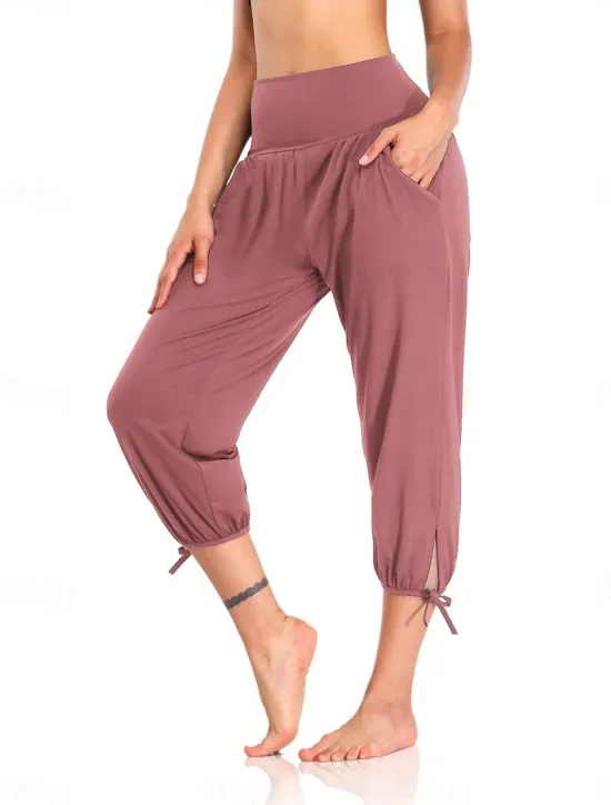 Online Women's Chinos Fashion Streetwear Ankle-Length High Waist Plain Pocket Elastic Waistband Comfy Soft Comfortable Micro-elastic Outdoor Street Black White Pink Gray Summer Spring Regular Fit Women Pants