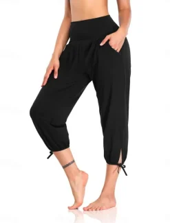 Online Women's Chinos Fashion Streetwear Ankle-Length High Waist Plain Pocket Elastic Waistband Comfy Soft Comfortable Micro-elastic Outdoor Street Black White Pink Gray Summer Spring Regular Fit Women Pants