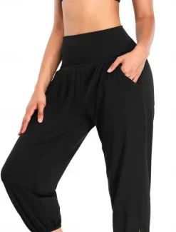 Online Women's Chinos Fashion Streetwear Ankle-Length High Waist Plain Pocket Elastic Waistband Comfy Soft Comfortable Micro-elastic Outdoor Street Black White Pink Gray Summer Spring Regular Fit Women Pants