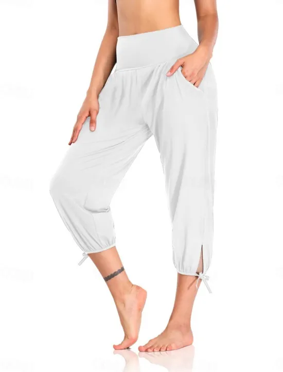 Online Women's Chinos Fashion Streetwear Ankle-Length High Waist Plain Pocket Elastic Waistband Comfy Soft Comfortable Micro-elastic Outdoor Street Black White Pink Gray Summer Spring Regular Fit Women Pants