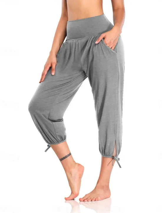 Online Women's Chinos Fashion Streetwear Ankle-Length High Waist Plain Pocket Elastic Waistband Comfy Soft Comfortable Micro-elastic Outdoor Street Black White Pink Gray Summer Spring Regular Fit Women Pants