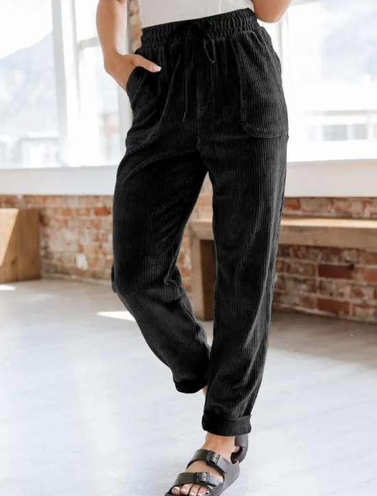 Women's Chinos Fashion Streetwear Full Length High Waist Plain Pocket Elastic Waistband Comfy Soft Comfortable Micro-elastic Outdoor Street Black Navy Blue Khaki Spring & Fall Regular Fit Women Pants