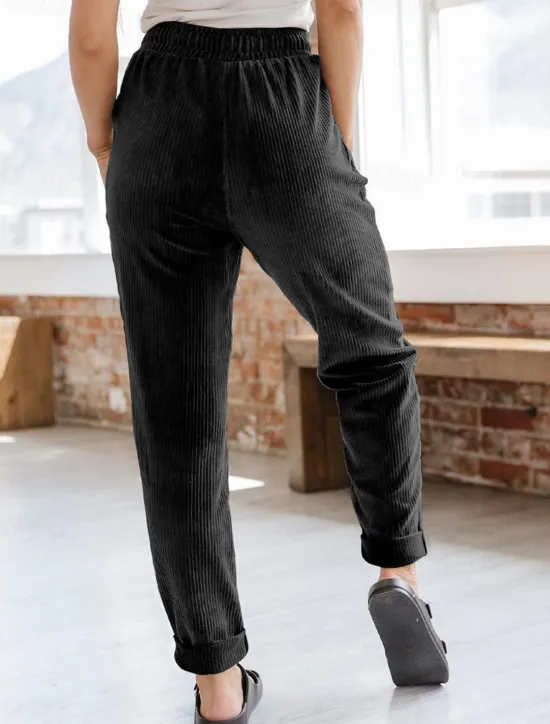 Women's Chinos Fashion Streetwear Full Length High Waist Plain Pocket Elastic Waistband Comfy Soft Comfortable Micro-elastic Outdoor Street Black Navy Blue Khaki Spring & Fall Regular Fit Women Pants