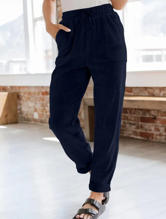 Women's Chinos Fashion Streetwear Full Length High Waist Plain Pocket Elastic Waistband Comfy Soft Comfortable Micro-elastic Outdoor Street Black Navy Blue Khaki Spring & Fall Regular Fit Women Pants