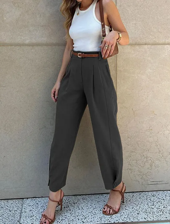 New Women's Chinos Fashion Streetwear Work Full Length High Waist Plain Pocket Comfy Soft Comfortable Micro-elastic Outdoor Street Black Coffee Spring & Fall Regular Fit Women Pants