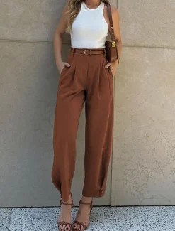 New Women's Chinos Fashion Streetwear Work Full Length High Waist Plain Pocket Comfy Soft Comfortable Micro-elastic Outdoor Street Black Coffee Spring & Fall Regular Fit Women Pants