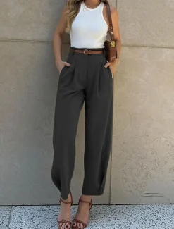 New Women's Chinos Fashion Streetwear Work Full Length High Waist Plain Pocket Comfy Soft Comfortable Micro-elastic Outdoor Street Black Coffee Spring & Fall Regular Fit Women Pants