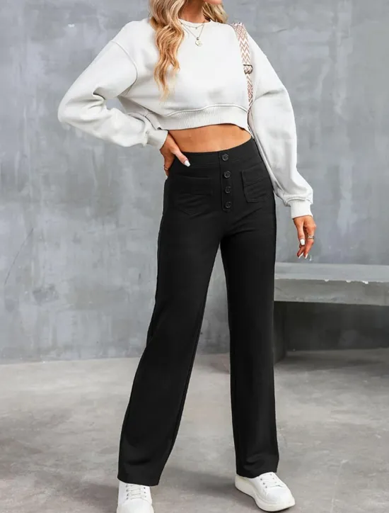 Best Women's Chinos Fashion Streetwear Full Length High Waist Plain Patchwork Pocket Comfort Outdoor Micro-elastic Vacation Street Daily Robin's Egg Blue Grey Black White Summer Spring Fall Regular Fit Women Pants