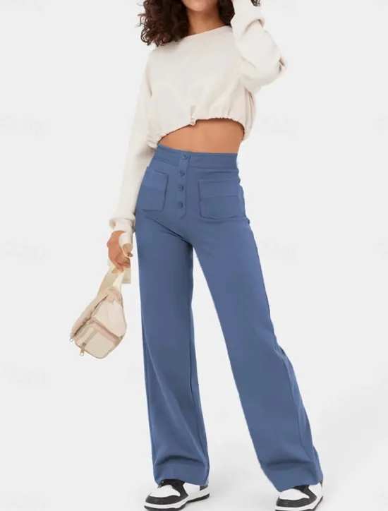 Best Women's Chinos Fashion Streetwear Full Length High Waist Plain Patchwork Pocket Comfort Outdoor Micro-elastic Vacation Street Daily Robin's Egg Blue Grey Black White Summer Spring Fall Regular Fit Women Pants