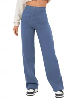 Best Women's Chinos Fashion Streetwear Full Length High Waist Plain Patchwork Pocket Comfort Outdoor Micro-elastic Vacation Street Daily Robin's Egg Blue Grey Black White Summer Spring Fall Regular Fit Women Pants