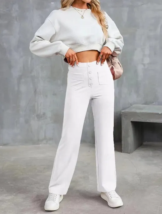 Best Women's Chinos Fashion Streetwear Full Length High Waist Plain Patchwork Pocket Comfort Outdoor Micro-elastic Vacation Street Daily Robin's Egg Blue Grey Black White Summer Spring Fall Regular Fit Women Pants