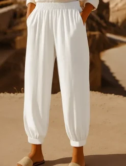 Outlet Women's Chinos Harem Pants Vintage Ethnic Style Basic Ankle-Length High Waist Plain Pocket Drawstring Comfort Outdoor Stretchy Vacation Street Daily Black Beige Coffee Summer Spring Regular Fit Women Pants