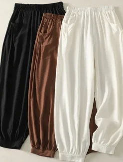 Outlet Women's Chinos Harem Pants Vintage Ethnic Style Basic Ankle-Length High Waist Plain Pocket Drawstring Comfort Outdoor Stretchy Vacation Street Daily Black Beige Coffee Summer Spring Regular Fit Women Pants