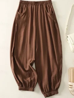 Outlet Women's Chinos Harem Pants Vintage Ethnic Style Basic Ankle-Length High Waist Plain Pocket Drawstring Comfort Outdoor Stretchy Vacation Street Daily Black Beige Coffee Summer Spring Regular Fit Women Pants