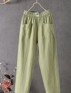 Hot Women's Chinos Harem Pants Solid Color Vintage Fashion Streetwear Ankle-Length High Waist Plain Pocket Elastic Waist Comfort Outdoor Micro-elastic Vacation Street Daily Apricot Grey Black White Women Pants