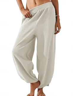 Best Women's Chinos Harem Pants Fashion Classic & Timeless Full Length High Waist Plain Pocket Elastic Waistband Comfy Soft Comfortable Micro-elastic Outdoor Street White Blue Khaki Spring & Fall Regular Women Pants