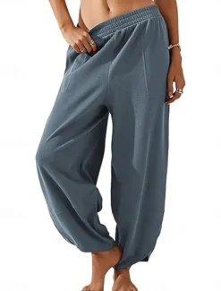 Best Women's Chinos Harem Pants Fashion Classic & Timeless Full Length High Waist Plain Pocket Elastic Waistband Comfy Soft Comfortable Micro-elastic Outdoor Street White Blue Khaki Spring & Fall Regular Women Pants