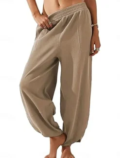 Best Women's Chinos Harem Pants Fashion Classic & Timeless Full Length High Waist Plain Pocket Elastic Waistband Comfy Soft Comfortable Micro-elastic Outdoor Street White Blue Khaki Spring & Fall Regular Women Pants