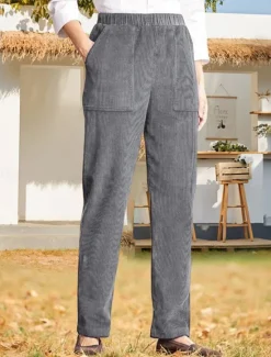 Best Women's Chinos Pants Trousers Full Length Corduroy Pocket High Cut High Waist Streetwear Casual Outdoor Street Black White S M Winter Autumn / Fall Women Pants