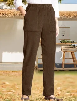 Best Women's Chinos Pants Trousers Full Length Corduroy Pocket High Cut High Waist Streetwear Casual Outdoor Street Black White S M Winter Autumn / Fall Women Pants