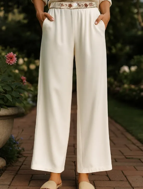 Outlet Women's Chinos Pants Trousers Vacation Vintage Fashion Full Length High Waist Floral Drawstring Embroidered Pocket Comfort Outdoor Stretchy Vacation Street Daily White Yellow Navy Blue Coffee Summer Women Pants|Pants